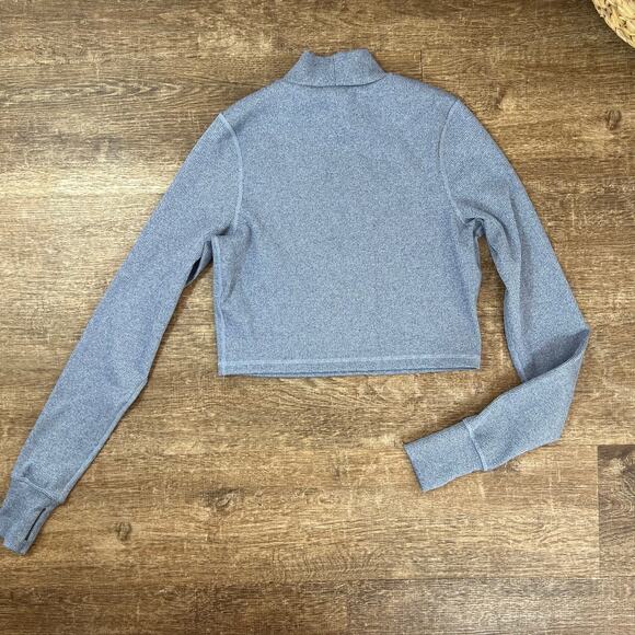 Offline By Aerie Mock Neck Ribbed Cropped Long Sleeve Dusty Blue Top - Picture 4 of 6